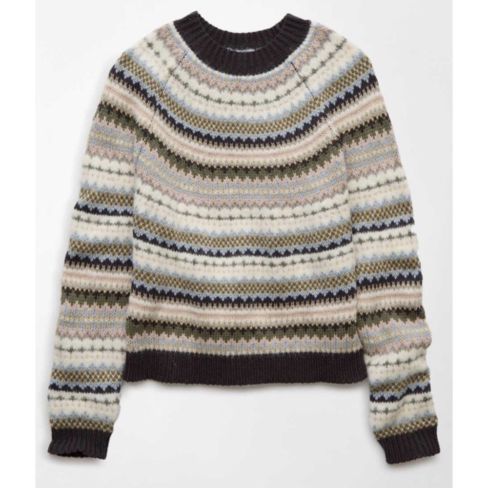 NWT American Eagle XS Festive Feels Sweater Cropped Fair Isle Cozy Mockneck - Picture 1 of 11